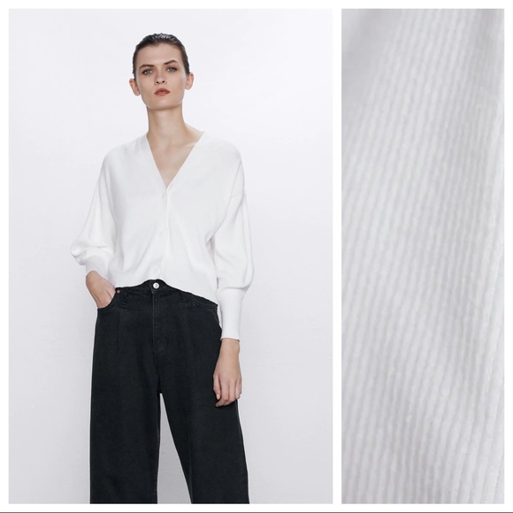Nwt Zara White Knit Vneck Cardigan Size 